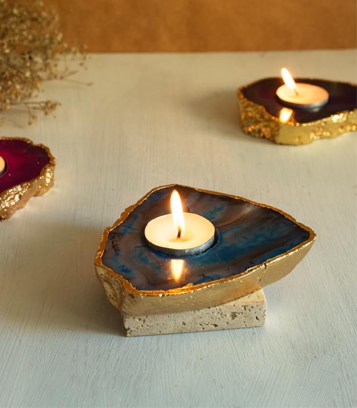 Pair Natural Agate Tealight 2024 Candle Holders