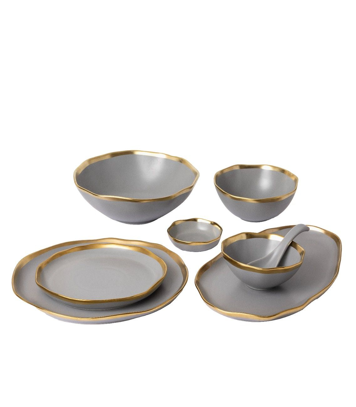 Gold Edged Grey Dinner - Set Of 4