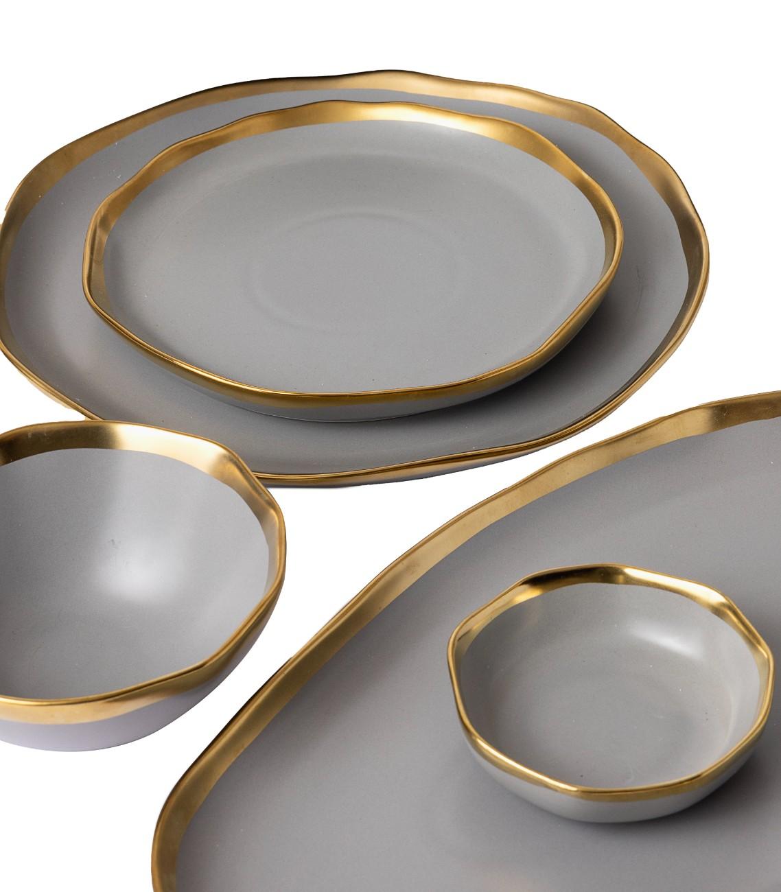 Gold Edged Grey Dinner - Set Of 4