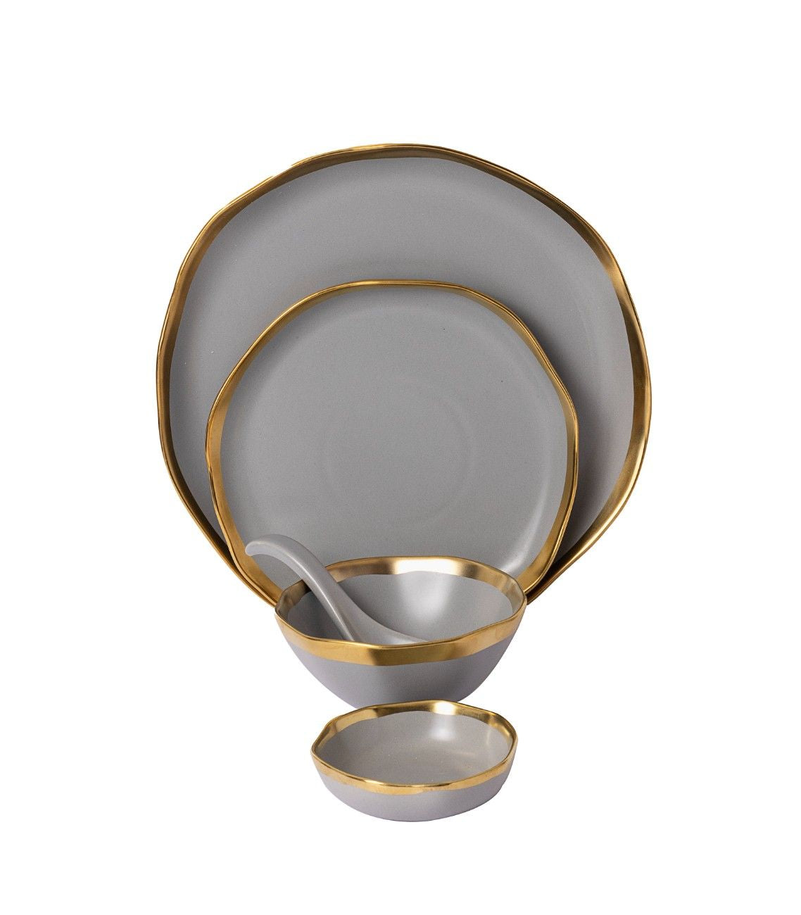 Gold Edged Grey Dinner - Set Of 4