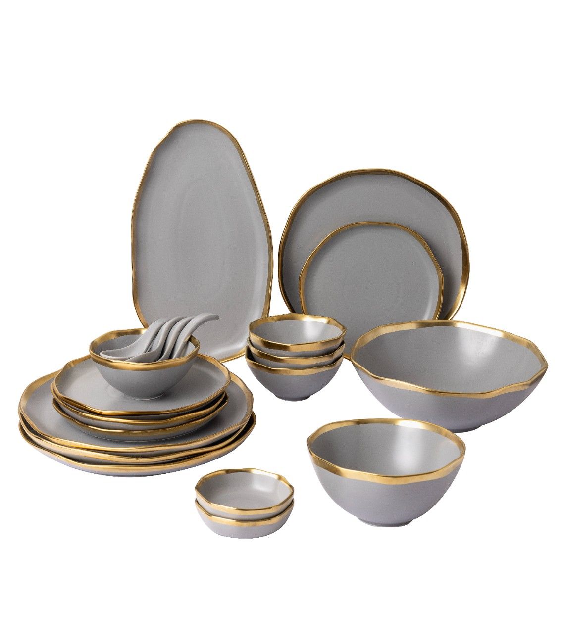 Gold Edged Grey Dinner - Set Of 4