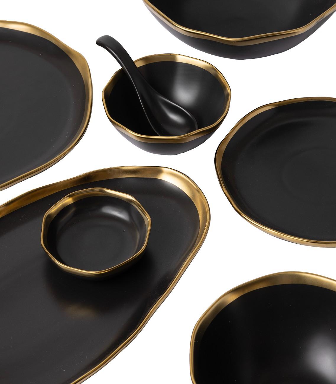 Gold Edged Black Dinner - Set Of 6