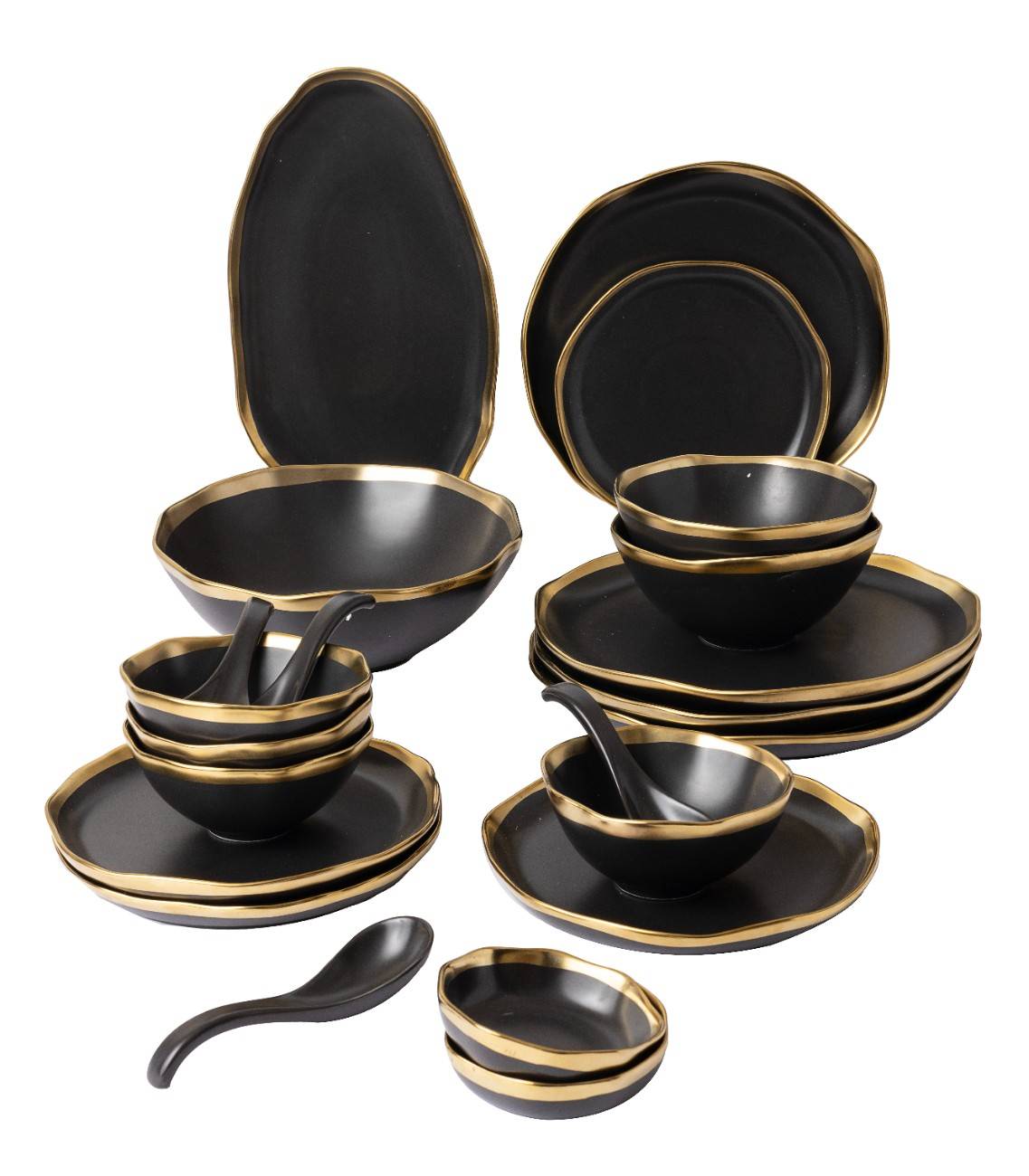 Gold Edged Black Dinner - Set Of 4