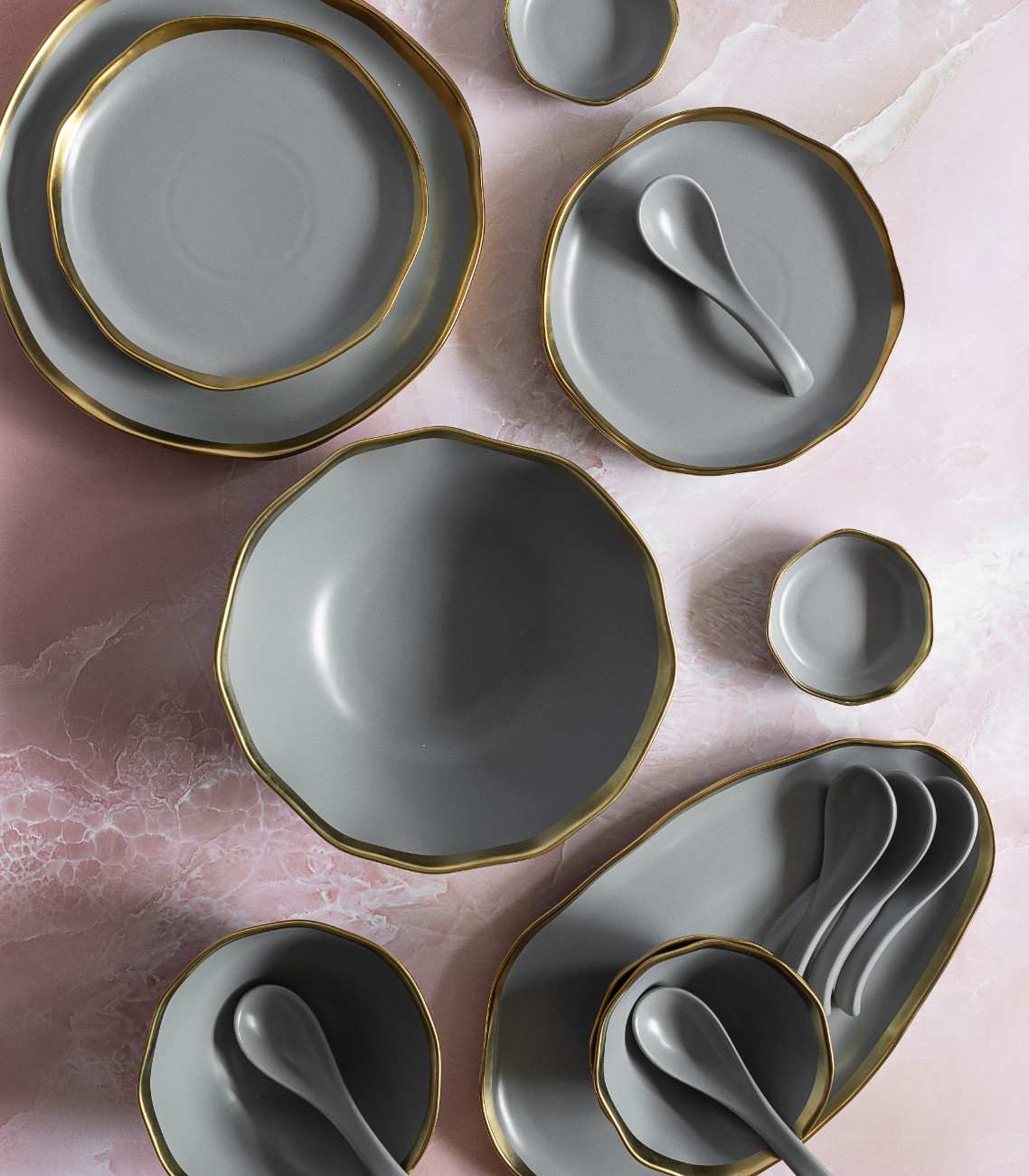 Gold Edged Grey Dinner - Set Of 4